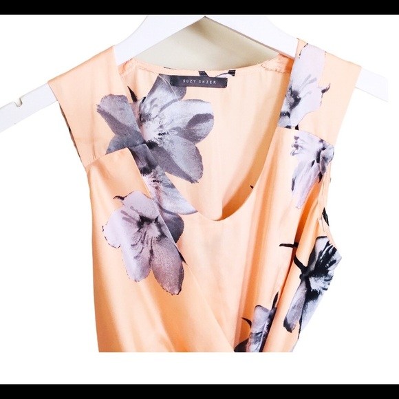 SUZY SHIER Floral Wrap Sleeveless Blouse With Tie Waist Detail Peach Orange XS - Picture 7 of 11
